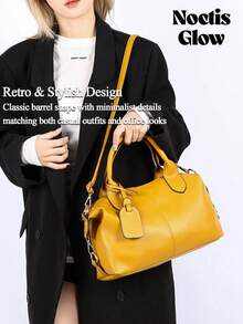 Genuine Leather Satchel Tote Bag Top Handle Handbag Designer Shoulder Bag Large Capacity Cross Body Bag,New Vintage PU Leather Women Handbag, Fashion Zipper Shoulder Bag With Detachable Strap, Women Work Travel 2-In-1 Bag, Gray, Black, Green - 彩色 - 查看 5