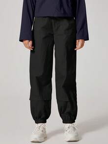 NcmRyu 1 chiếc quần thể thao nữ cạp chun, nhiều túi, có dây rút ở mắt cá chân. - màu đen - Xem 11