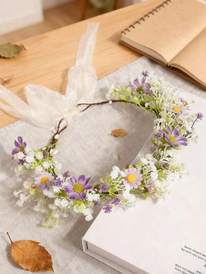 1pc Bohemian Style Artificial Flower Wreath, Romantic For Weddings And Bridal, Head Accessories, Bride To Be, Crown, Tiara, Crowns, Headpiece, Costume Crown, Hair Garland