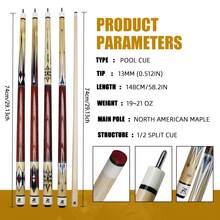 148cm Solid Maple Pool Cue Stick With 13mm Tip, Suitable For Carom/9-Ball, With Middle Wheel Protection And Quick Joint, Exquisite Pattern Design, Essential For Pool Enthusiasts, 1/2 Structure, 19-20oz, 13mm Tip - 323 Rosewood Rhombus - View 5