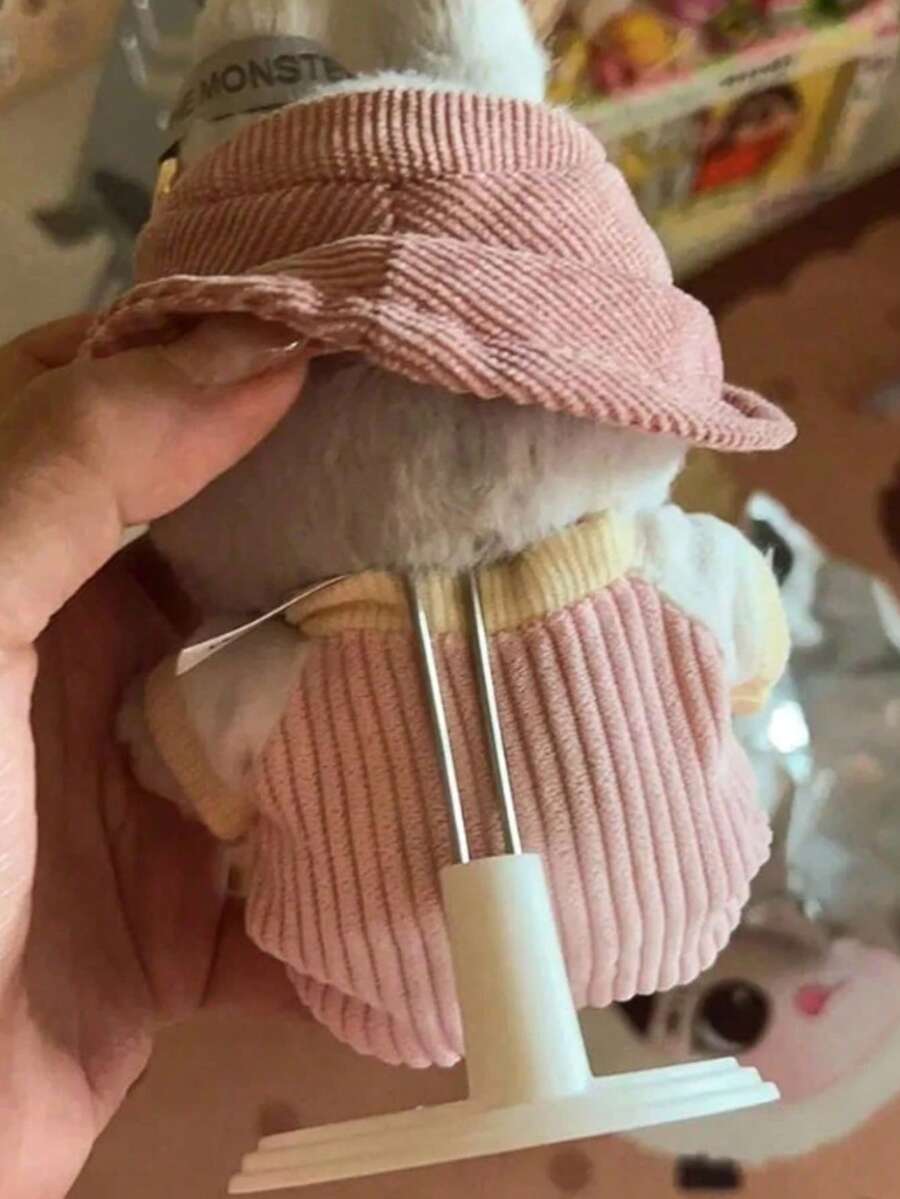 1个可调节娃娃支架，娃娃展示架，适用于12-15厘米泰迪熊和玩偶，黑色带白色底座，便携式摄影道具，可固定娃娃，多角度固定+毛绒娃娃收纳（不含娃娃） - 白色 - 查看 1