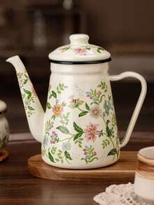 1个搪瓷咖啡壶（带花卉图案）、糖罐、茶壶、水壶、零食罐、水果罐、调味罐 - 花卉 - 查看 2