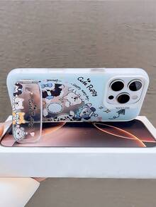 1pc White Colorful Silver Cute Cartoon Phone Case With Blue Animal World Pattern & Invisible Kickstand Suitable For IPhone11/12/13/14/15/16/17/PROMAX - Baby Blue - View 3