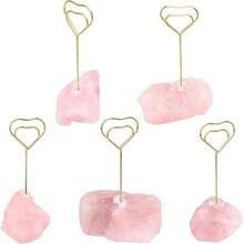 Mookaitedecor Natural Rose Quartz Raw Crystal Table Card Holder Wedding Table Name Card Holders Clips Picture Memo Note Photo Stand Heart Shape - Hồng - Xem 6