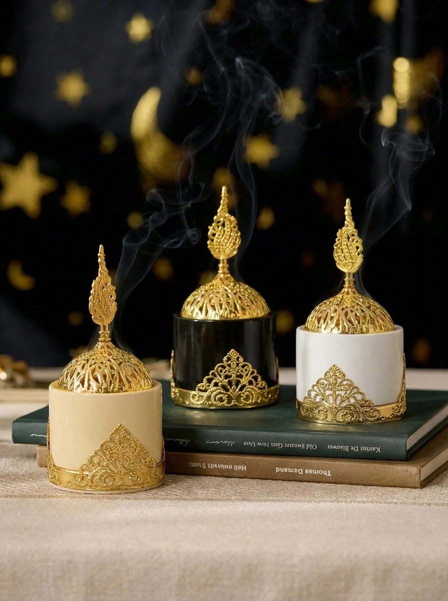 Cirelle 1 Peça Queimador de Incenso Decorativo de Estilo Europeu Minimalista e de Luxo, Combinação de Arte em Ferro e Resina, Ornamento de Queimador de Incenso para Mesa de Escritório, Decoração Rama - Multicolorido - Visão 1