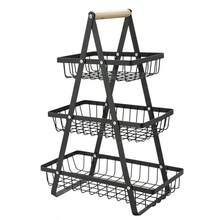 3-Tier/2-Tier Metal Countertop Fruit Basket With Removable Wooden Handle - Sturdy Kitchen Storage Organizer For Fresh Produce, Bread And Snacks - Ideal For Home And Kitchen Display, Fruit Basket, Bread Box, Fruit Tray, Kitchen Fruit Basket - Black - View 7