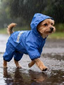 1pc Blue Pet Raincoat, Lightweight Polyester Reflective Stripe Full Coverage 4-Leg Dog Suit, Waterproof Pet Rainwear, Suitable For Small And Medium Poodle All Year Round - Multicolor - View 12