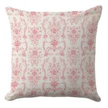 Floral Pillow Cover 18x18 – Vintage Pink Damask Throw Pillow Case With Baroque Pattern – Shabby Chic Cottagecore Cushion For Romantic Bedroom Or Feminine Living Room Decor - 粉紅米色 - 查看 1