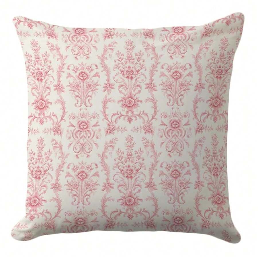 Floral Pillow Cover 18x18 – Vintage Pink Damask Throw Pillow Case With Baroque Pattern – Shabby Chic Cottagecore Cushion For Romantic Bedroom Or Feminine Living Room Decor - 粉紅米色 - 查看 1