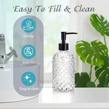 Topsky Gem Glass Soap Dispenser With Black Plastic Pump, 13oz Liquid Hand Soap Dispenser, Rustproof Pump For Kitchen & Bathroom, Great For Lotions, Essential Oil, Liquid Soaps-Clear - 寶石般清澈 - 查看 5