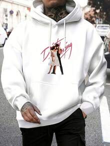 Dirty Dancing Graphic Black Hoodie - Stylized Cursive Text & Couple Dancing Illustration, Indoor Setting White Tiled Wall Design, Perfect For Fans Of The Movie, Casual Dark Hooded Sweatshirt With Zipper & Pocket Details - 白色 - 查看 6
