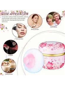 1 Set Includes Large Powder Puff, Body Powder, And Powder Case, Suitable For Makeup, Powder Application, As Well As Cosmetic Storage And Vanity Use. The Powder Puff And Powder Case Are Ideal For Bathing And Travel, And The Powder Container Is Cleverly Designed, Making It A Perfect Christmas Gift.