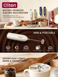 CLITON 电池式奶泡器（不含电池） - 适用于咖啡、拿铁、热巧克力，3 种款式（单头/经典塑料/升级不锈钢），6 种颜色（黑/白/粉/绿/红/蓝） - 圣诞节、圣尼古拉斯节、情人节、新年、乔迁、复活节的完美礼物 - 彩色 - 查看 6