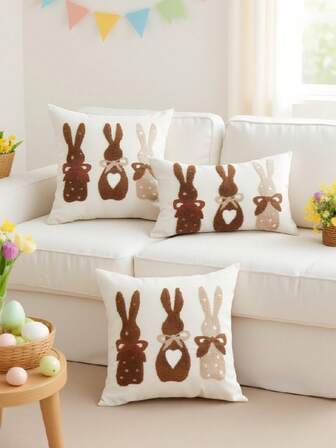 1 st. 3D-broderad kanin, dekorativt örngott, heminredning lämpligt för vardagsrum, sovrum, fest, soffa etc. (Kuddinlägg ingår ej)