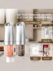 CLITON Gravity Electric Salt And Pepper Grinder Set Automatic Shakers Mill Grinder With LED Light, Battery Powered Adjustable Coarseness One Hand Operation, Gravity Electric Pepper And Salt Grinder Set, Adjustable Coarseness,Upgraded Larger Capacity,Stainless Steel Black - Multicolor - View 23