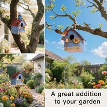 DEWEL Outdoor Birdhouse – Hanging Birdhouses, Garden Wooden Birdhouses, Suitable For Blue Robins, Canaries, Swallows, Wrens, And Other Birds. An Ideal Gift For Bird Lovers. - 藍色 - 查看 3