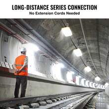 Luz de cuerda de construcción de 100FT, 150W 15000LM, Luz de trabajo de cuerda de 10PCs, 5000-5500K, IP65 impermeable, con ganchos colgantes, para el sitio de construcción, Iluminación temporal interior y exterior, ETL Listado - Amarillo - Ver 5