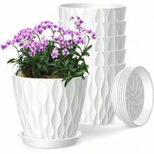 Inch Plant Pots 5 Pack, Flower Planters With Drainage Holes And Trays, Plastic Pots Indoor Outdoor Plants, White - 白色 + 6英寸 - 查看 1