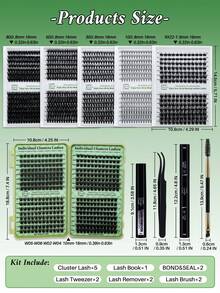 Lashsun 1672 Stücke D-Curl Wimpern Set mit hohem Volumen, 5 Tabletts & Wimpernbuch, 9 gemischte Stile, 8-16mm Länge, inklusive 2 Wimpernkleber, 2 Wimpernentferner, 2 Pinzetten, 2 Wimpernbürsten, geeignet für Anfänger & erfahrene Nutzer, einfaches DIY zu Hause, weich & bequem, geeignet für den täglichen Gebrauch - Schwarz - Übersicht 2