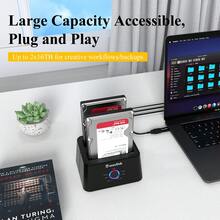 Station d'accueil pour disque dur à deux baies avec fonction de clonage hors ligne, convertisseur USB 3.0 et Type-C vers SATA pour disque dur/SSD de 2,5/3,5 pouces, compatible UASP et jusqu'à 2x16 To, comprend un adaptateur secteur 12 V/3 A - Prise de type UE C (220-240 V) - Voir 5