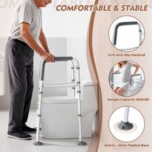 Adjustable & Foldable Toilet Safety Rail – Sturdy Support For Seniors, Pregnancy & Mobility Needs,  Easy-Install Height & Width Adjustable Toilet Frame - White - View 5