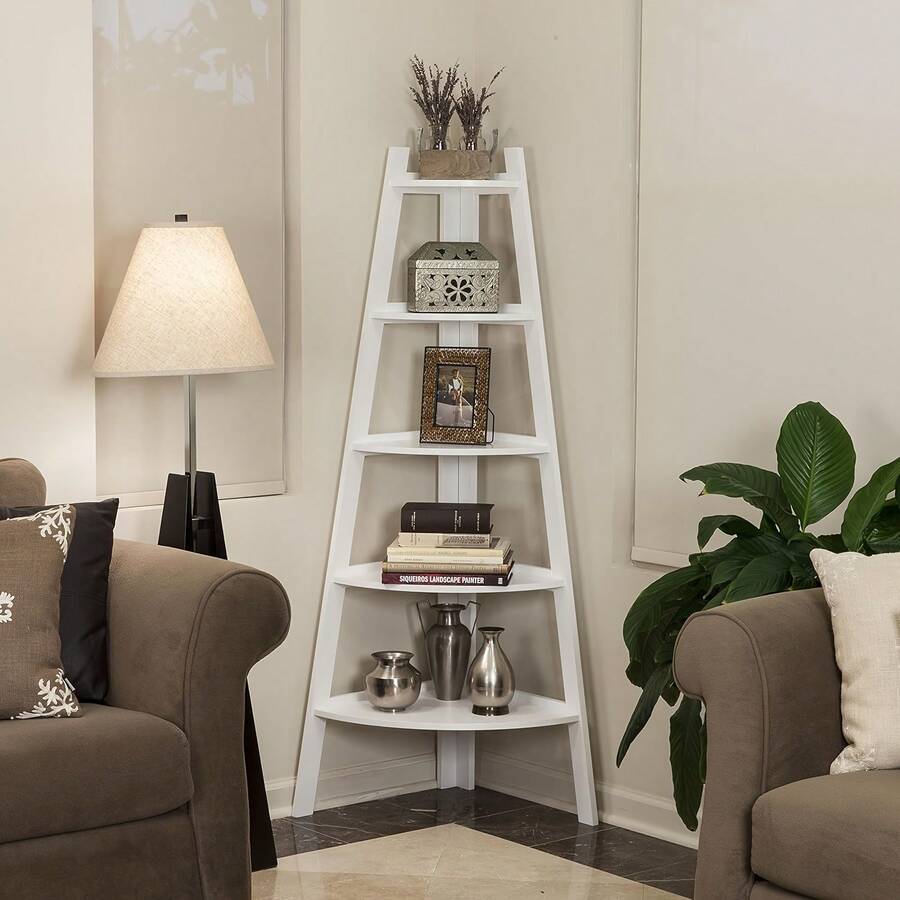 Senmeo 1PC 5-Tier Nordic Corner Shelf - Space-Saving Vertical Storage Cabinet With Shelves & Drawers, Modern Plastic Organizer - 白色 - 查看 1