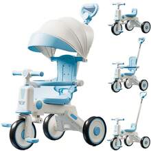 Triciclo para bebés con asa de empuje ajustable para padres, luz musical, toldo plegable, triciclo para niños pequeños de 18 meses a 5 años, niños y niñas - Azul - Ver 1