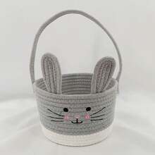 Easter Bunny Basket Cute Contrast Color Rope Easter Bucket Tote With Long Handle For Home Party School - transparente - Ver 2