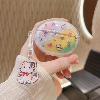 New Bowknot Heart Cartoon Earphone Case Pendant Suitable For Huawei FreeBuds 7i New SE4ANC//6i/5i Wireless Bluetooth Earphones, FreeBuds SE 2/SE 3 Case, FreeBuds Pro 3/Pro 4/Pro 5 Cute Creative Transparent Soft Protective Case, Anti-Drop For Women