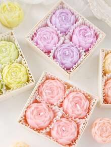 Set de regalo de 4 piezas/1 set de velas aromáticas de rosa, velas florales románticas hechas a mano de cera de soja, velas de aromaterapia sin humo, adecuadas para dormitorio, entrada, sala de estar, mesa, patio exterior, regalos de cumpleaños y fiestas, regalos, recuerdos, regalos del Día de San Valentín, decoración de bodas - Multicolor - Ver 3