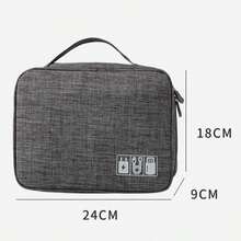 1pc Black Lightweight Portable Electronic Cable Organizer Bag, Multi-Functional Travel Cable Organizer With Mesh Pocket, Lipstick Holder, Red & Gray Fabric Design, Compact & Portable, Can Store Chargers, Power Banks, Cables, Small Tools, Multi-Purpose Organizer Pouch With Zipper