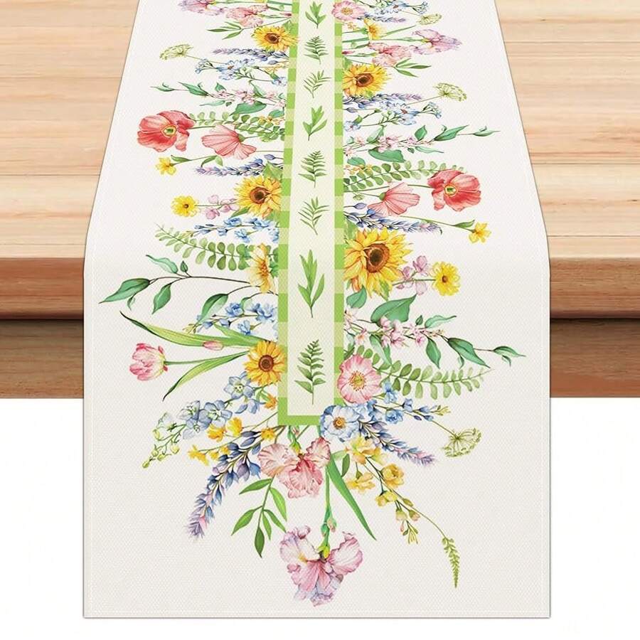 Spring Floral Table Runner 13x72 Inch Watercolor Bloom Flowers Lavender Sunflower Seasonal Summer Kitchen Dinning Table Decoration For Indoor Outdoor Home Party Decor - 寬 13 英寸 x 長 72 英寸 - 查看 1