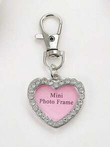 2pc Creative Romantic Rhinestone Heart-Shaped Openable Photo Keychain, Zinc Alloy, Couples Love Expression Heart Keyring, Gift For Her, Daily Wear Christmas - 粉色 - 查看 1