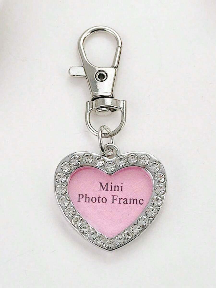 2pc Creative Romantic Rhinestone Heart-Shaped Openable Photo Keychain, Zinc Alloy, Couples Love Expression Heart Keyring, Gift For Her, Daily Wear Christmas - 粉色 - 查看 1