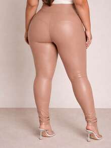 High-Waisted Leggings In Polyamide Cirre  With A Butt-Lifting Design, Front Zipper, And A Soft Front Zipper. - Champán - Ver 2