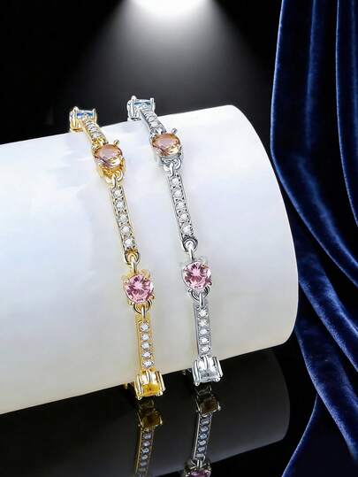 1件时尚优雅休闲风多场合经典网球立方氧化锆铜手链，热销新款设计，适合女士派对和日常穿搭，节日实惠珠宝礼品