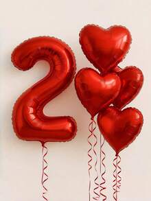7pcs/Set 40-Inch Red Foil Number Balloons, Optional 18-Inch Heart Shaped Balloons - Perfect For Valentine's Day/Birthday/Wedding Decor, Room Backdrop And Anniversary Party Decoration. - Multicolor - View 1