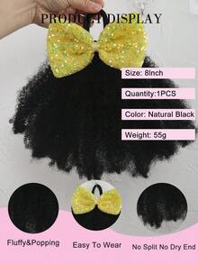  1pc Synthetic Natural Black Hair With Bow Clip Kids Exploding Curl Ponytails For Halloween & Daily Wear - Black - View 7