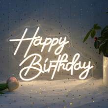 1 件生日快乐霓虹灯，可调节霓虹灯生日快乐 LED 灯，用于生日派对装饰，USB 供电