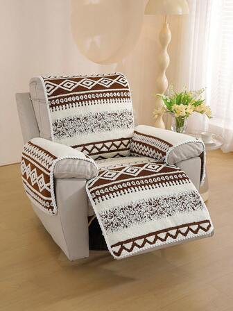 1pc Bohemian Style Velvet Recliner Chair Cover - Machine Washable, Pet Friendly, Non-Slip Bottom, Fits Single Recliner, Comfortable & Decorative, Suitable For Living Room And Office, Soft Polyester Fabric Armchair Slipcover/Decor Chair Cover