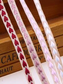 10mm-5m Heart Jacquard Woven Ribbon, Cotton Craft Ribbon For Wedding Party Flower Packaging, Love Design
