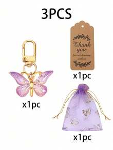 Purple Butterfly Keychain Guest Favor Set, Wedding Gift Box Set, Party Favors, Includes Purple Acrylic Keychain, Brown Thank You Card, And Purple Organza Drawstring Bag. Suitable For Bridal Shower, Bridesmaid/Groomsman Gifts, Wedding Favors, Table Decor, Bachelorette Party, Home Decor. - Purple - View 13
