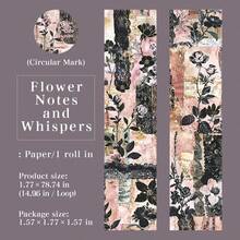 45mm*2M 复古英文笔记美学多功能剪贴簿用品创意图案胶带，简约花卉、植物、鸟类、枝叶设计，适用于日记、手账、手工制作、装饰贴纸、DIY胶带、学校和办公用品