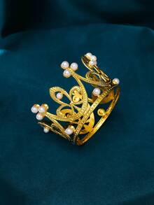 1 pièce Couronne dorée pour gâteau, 3 options de couleur, coiffe vintage pour décoration de gâteau, couronne complète à 3 couleurs, décoration de gâteau avec couronne, cadeau d'anniversaire, convient pour photos de gâteau de reine/princesse, fournitures de fête, utilisable pour mariage, anniversaire, cadeau, événements de mode, usage polyvalent - Doré - Voir 5