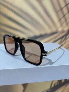 1 Pair Champagne Color Oversized Aviator Style Glasses, New Fashion Eyewear For Women, Outdoor Travel & Beach Accessory - Rượu sâm banh - Xem 4