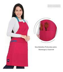 TendenciaDelantal Cocina Algodón 2 Bolsillos Y Soporte Toalla 68x85cmCalidad premium - Rosa Fucsia - Ver 4