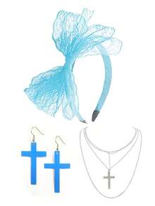 3件套 Forever & Moment 80年代复古女式蕾丝发箍、十字架耳环、项链 - 适合街头表演、化装舞会、角色扮演、复古派对、舞会、趣味礼物、情人节服装 - 彩色 - 查看 7