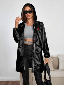 Giolshon Women's Casual Hooded Jacket With Pockets, Lightweight Long Coat, Suitable For Spring/Autumn/Winter Everyday Wear Black - Black - View 7