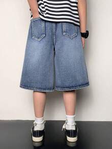 Teenage Boys' Fashionable Casual Blue Denim Shorts - Light Wash - View 2