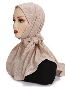 New Arrival Spring/Summer Luxurious Gold Fashionable Women's Convenient Elastic Breathable Shiny Fabric Modest Hijabi Muslim Headscarf + Ties - Multicolor - View 3